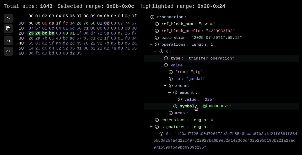 Binary view UI